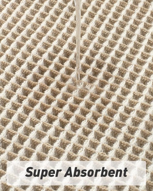 Upgraded Waffle Bath Mats Set of 2, Super Absorbent Non Slip Bath Mats for Bathroom Floor, Washable Boho Bathroom Rugs Set 2 Piece with Tassels, Soft Bathroom Mat Set, 17" x 24" (2 Pack), Brown Cream