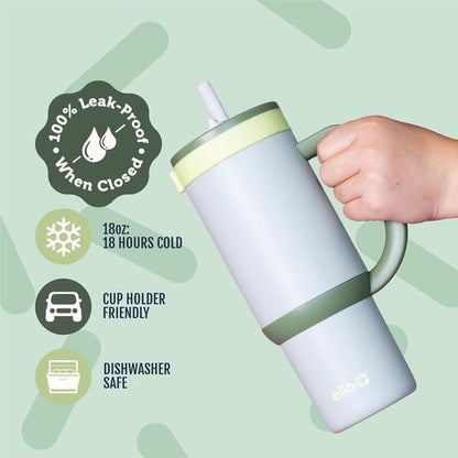 Ello Oasis 18oz Kids Tumbler - 100% Leakproof, Double-Wall Insulated Water Bottle | Avocado Color, BPA Free