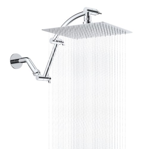 Hibbent All Metal cUPC Certified Rain Shower Head, 10'' High Pressure Rainfall Showerhead with 16" Shower Head Extension Arm, Solid Brass Adjustable Shower Arm Extender, fixed Showerheads, Chrome