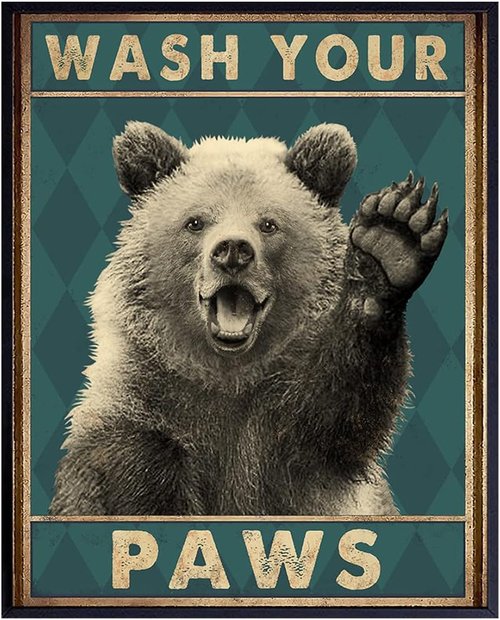 Bear Poster by Wash Your Hands | Kids Bathroom Wall Art & Funny Decor - 8x10 Unframed