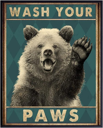 Bear Poster by Wash Your Hands | Kids Bathroom Wall Art & Funny Decor - 8x10 Unframed