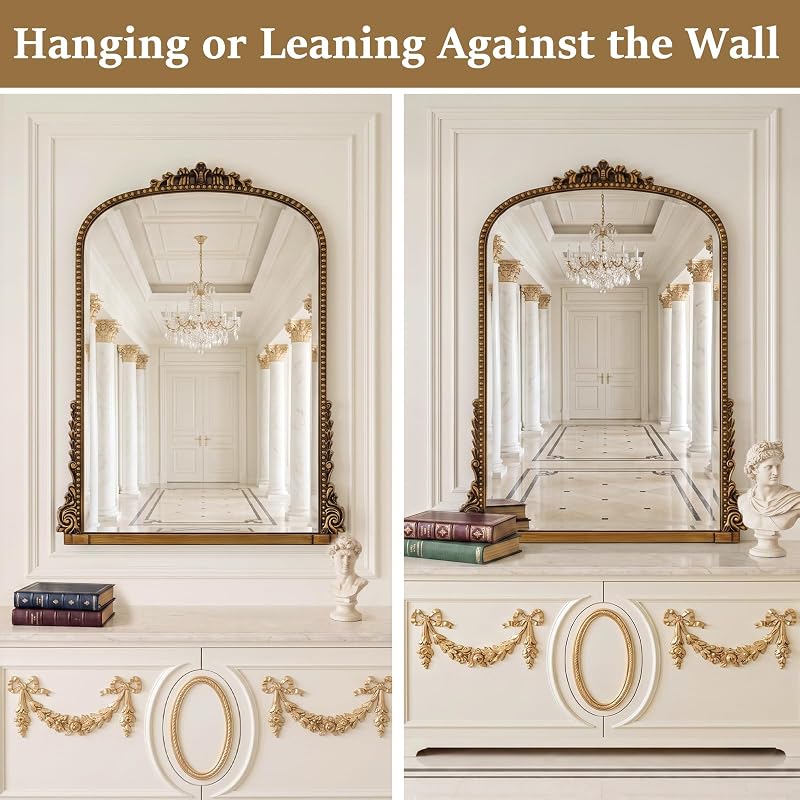 28x40 in Vintage Baroque Wall Mirror with Gold Finish, Arched Frame — Variation: Gold+40"L x 28"W