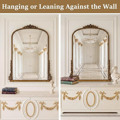 28x40 in Vintage Baroque Wall Mirror with Gold Finish, Arched Frame — Variation: Gold+40"L x 28"W