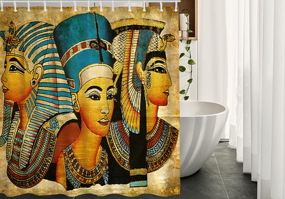 WONDERTIFY Ancient Egyptian Women Shower Curtain Africa Old Pharaoh Traditional Antique Culture Waterproof Shower Curtains for Bathroom with 12 Grommet Hooks Golden Red Yellow 60X72Inch