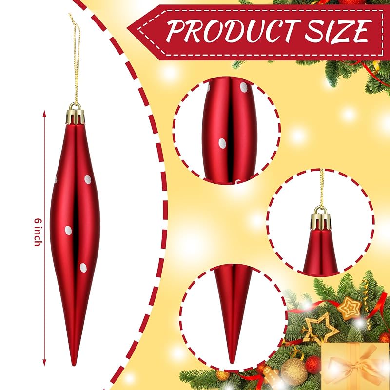 Candy Cane Christmas Ornaments 6" Teardrop 30 Pcs Red & White – Plastic Finial Drops
