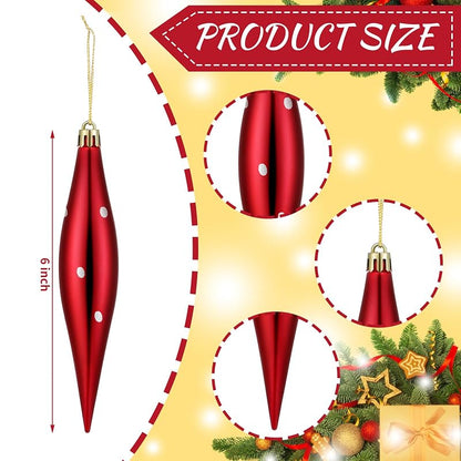Candy Cane Christmas Ornaments 6" Teardrop 30 Pcs Red & White – Plastic Finial Drops