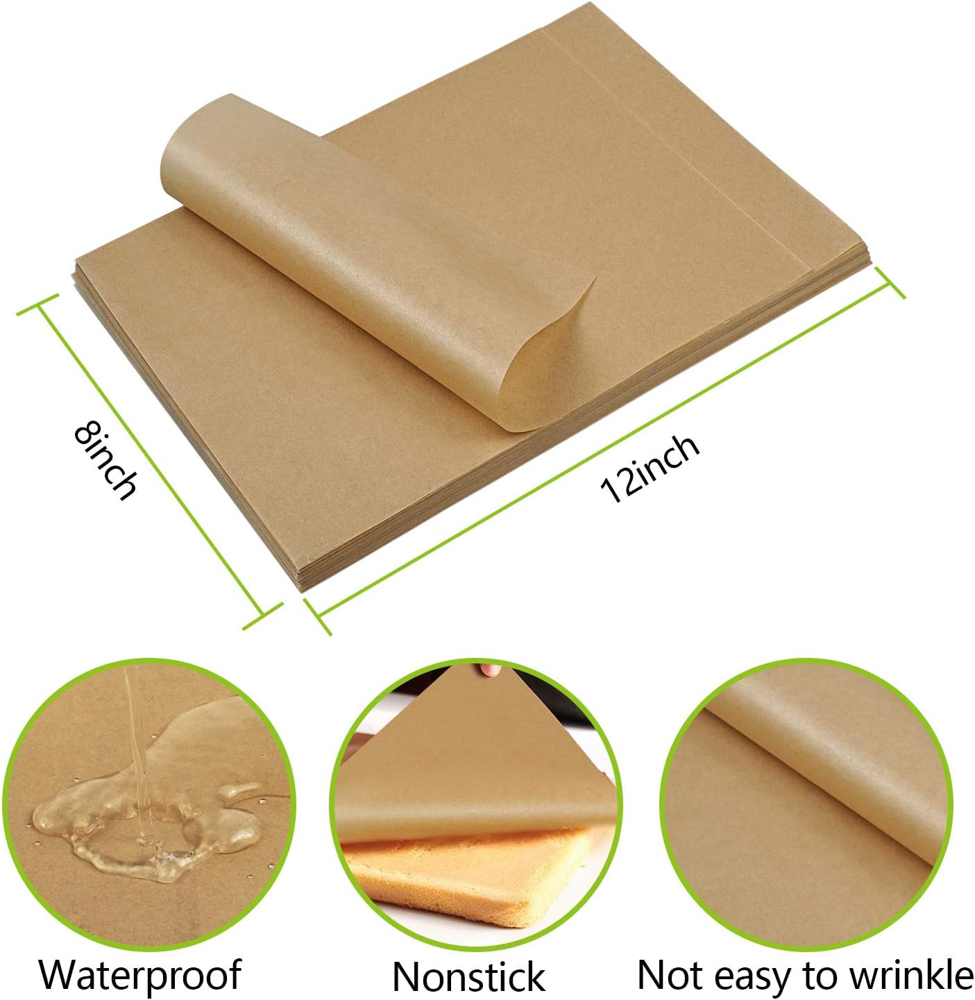 QYH Parchment Paper Sheets - 100 Unbleached Precut Baking Sheets | 8x12 Inches for Cookies, Frying & Grilling
