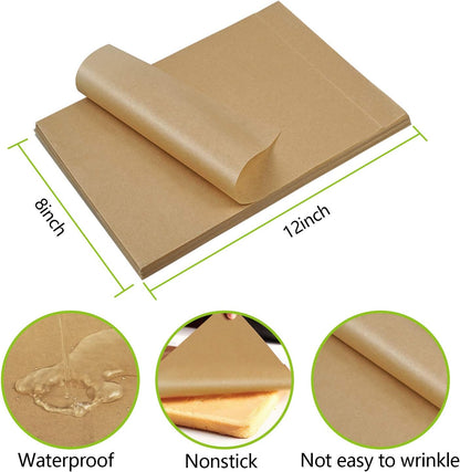 QYH Parchment Paper Sheets - 100 Unbleached Precut Baking Sheets | 8x12 Inches for Cookies, Frying & Grilling