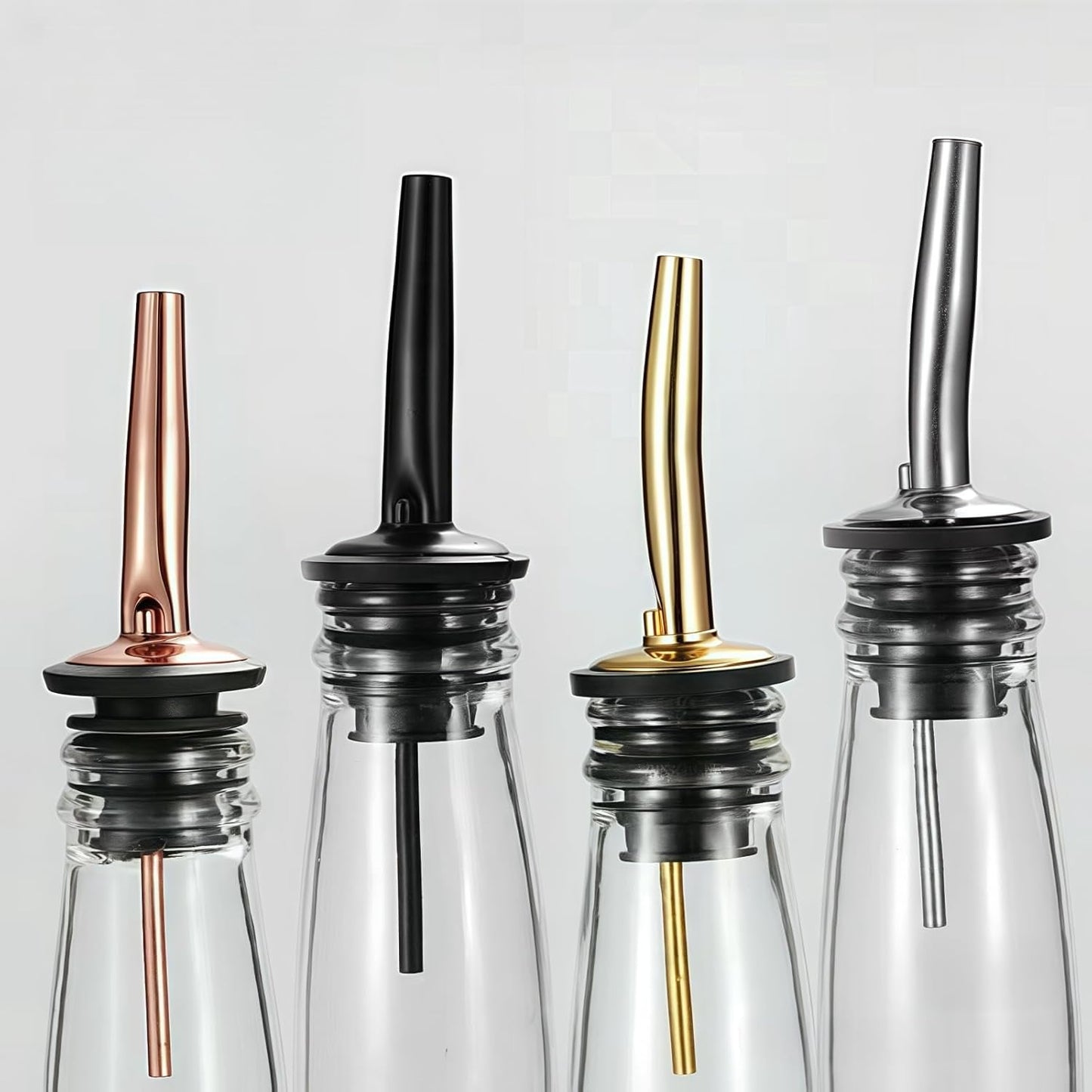 Stainless Steel Classic Bottle Pourers,Black 6 Pack with6 Adapters for Large Neck Bottles,Also for Olive Oil, Juice, Syrup,Converts Any Spout into a Large Pour Spout (3 Pac)