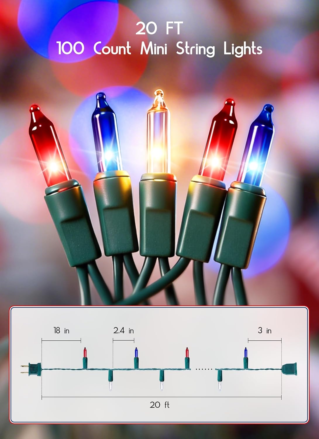 Minetom Christmas Lights - 100 Count Waterproof Mini String Lights for Indoor/Outdoor Holiday Decor | Red, White, Blue