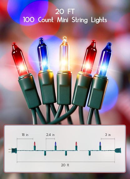 Minetom Christmas Lights - 100 Count Waterproof Mini String Lights for Indoor/Outdoor Holiday Decor | Red, White, Blue