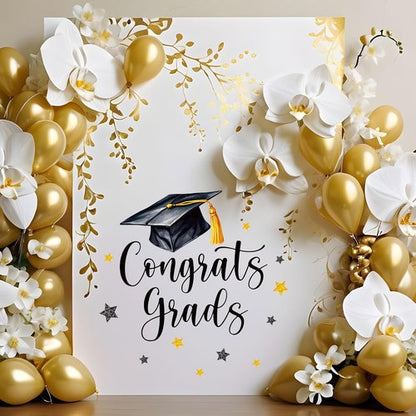 FYSUIMU Graduation Cap Decal - Black & Gold Welcome Sign for Party Backdrop & Balloon Arch