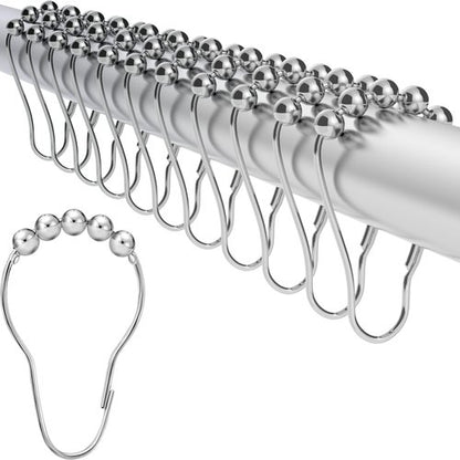 LiBa Shower Curtain Rings Hooks Rustproof Stainless Steel Nickel Chrome Plating for Bathroom Shower Curtain Rods- Set of 12