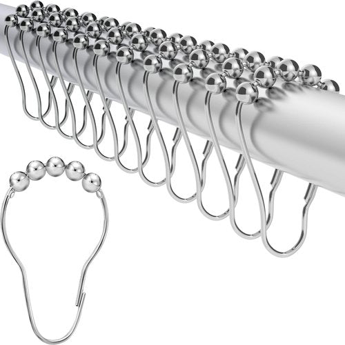 LiBa Shower Curtain Rings Hooks Rustproof Stainless Steel Nickel Chrome Plating for Bathroom Shower Curtain Rods- Set of 12