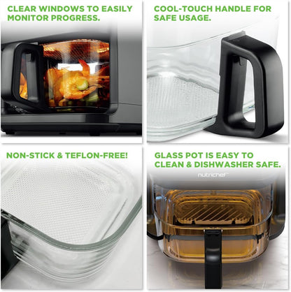 Nutrichef 5.8 Quart Air Fryer - 8-in-1 Preset Cooking Modes | Transparent Fry Bowl for Perfect Results | Grey
