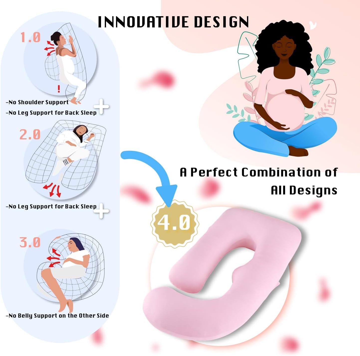 ALLOPERA Pregnancy Pillow - Full Body 57-Inch Maternity Support for Back, Neck & Belly | Pink Milk Fiber Cover