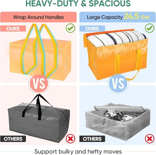 BALEINE Oversized Moving Bags - Heavy-Duty Storage Totes with Reinforced Handles | Light Yellow, 8-Pack