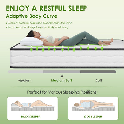 PayLessHere | 8 Inch Queen Mattress | Medium Firm Hybrid Mattress | White | with High-Density Foam and Breathable Cover | Pocket Spring Design, Pressure Relief | Bed in a Box, CertiPUR-US Certified