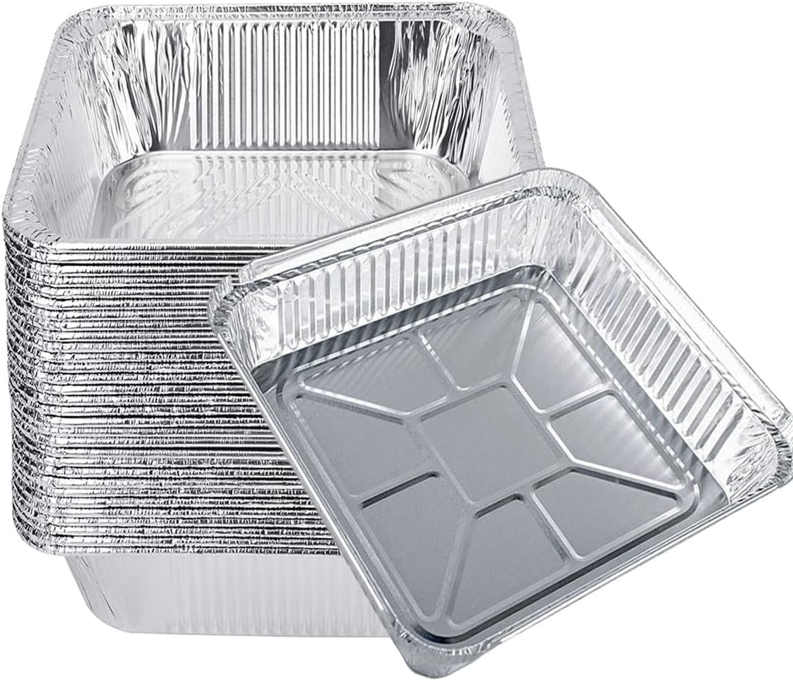 Skiennix Aluminum Foil Pans - 9x9 Disposable Trays with Lids for Catering & Baking | 30 Pack Silver