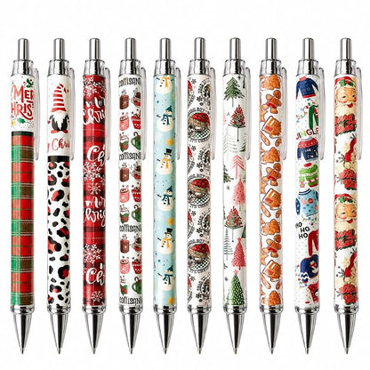 10pc Christmas Pens Set – Santa, Snowman, Gingerbread & More – Festive Office Stationery (Variation: Christmas)