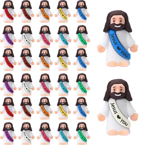 AKFAHOIF 30PCS Little Jesus Figures, Mini Jesus Figurines in Bulk, Multicolor Tiny Jesus Figures, Miniature Figurines to Hide and Seek Religious Gifts for Easter Egg Stuffers