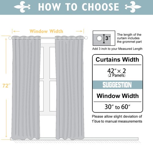 ChrisDowa Blackout Curtains 72 inches Long for Bedroom - 2 Panels Set Grommet Thermal Insulated Room Darkening Curtains for Living Room (Light Grey, 42 x 72 Inch)