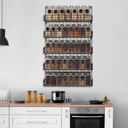X-cosrack Spice Rack Organizer, 5-Tier Wall Spice Rack, Stackable Hanging Spice Jars Storage Racks, Great for Kitchen and Pantry, Up to Storage 48 Jars(Patent No.:D909138S)