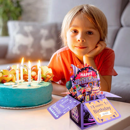 Surprise Pop Up Birthday Cards - Unique 3D Handmade Greeting Card for All Ages | Deep Purple