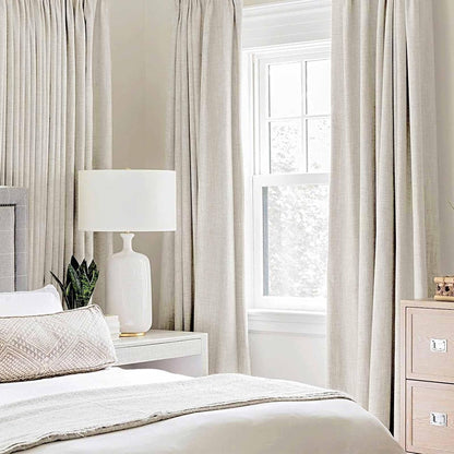 MIULEE Linen Texture Curtains - 100% Blackout Thermal Insulated Drapes | Beige, 52x63 Inch (2 Panels)