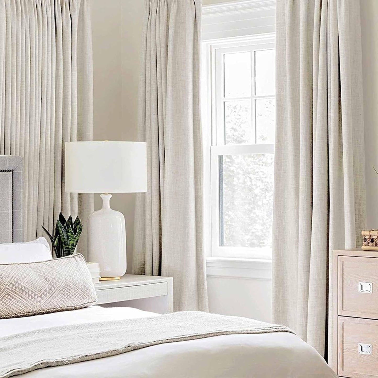 MIULEE Linen Texture Curtains - 100% Blackout Thermal Insulated Drapes | Beige, 52x45 Inch (2 Panels)