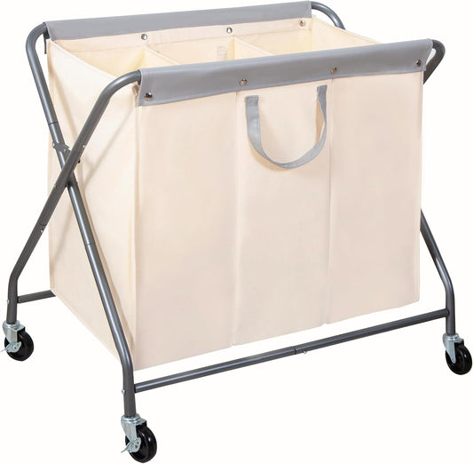 Storage Maniac 160L Collapsible Laundry Hamper - Heavy-Duty Rolling Basket with Removable Bag | 3-Section Organizer