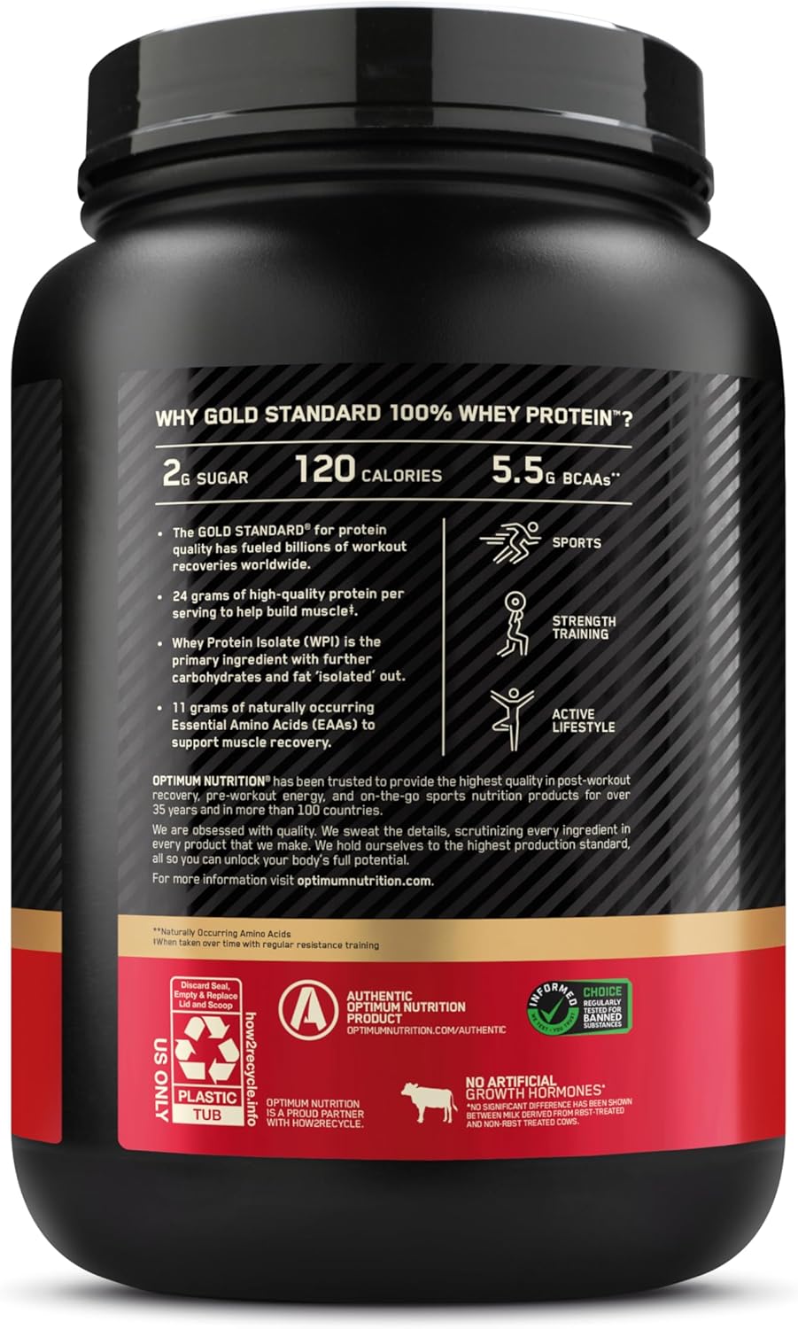 Optimum Nutrition Gold Standard Whey Protein Powder - Vanilla Ice Cream Flavor | 2 Pound Size