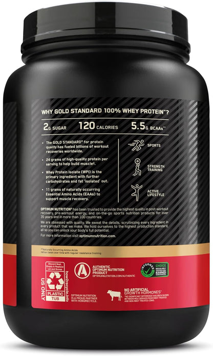 Optimum Nutrition Gold Standard Whey Protein Powder - Vanilla Ice Cream Flavor | 2 Pound Size