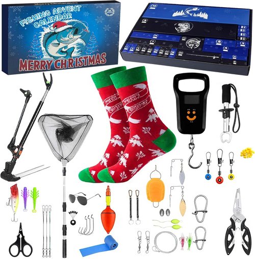Fishing Advent Calendar 2025 - 24-Day Countdown with Tools, Lures & Accessories | Perfect Xmas Gift for Men & Boys