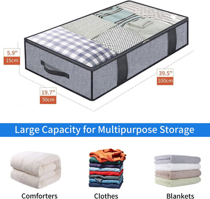 Onlyeasy Foldable Underbed Storage Bags - Breathable Organizer for Blankets & Clothes, 39.4x19.7x5.9 in, Linen-like Grey