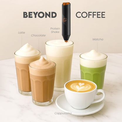 Zulay Kitchen Powerful Milk Frother Wand - Handheld Stainless Steel - Battery Operated Drink Mixer for Coffee, Lattes, Cappuccino, Matcha - Froth Mate Frother Gift - Black with Copper