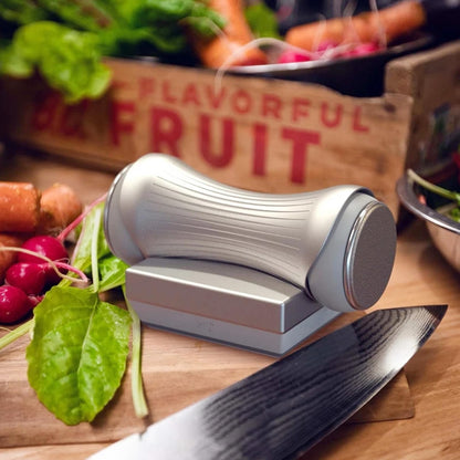 Rolling Knife Sharpener with Magnetic Base for Straight Blades - Knife Sharpener System for All Knife Collections - 2 Replaceable discs - Gripable Aluminum Body, Offers 15/18/20/25 Degree Sharpening