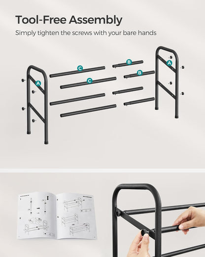 SONGMICS Expandable Shoe Rack - Adjustable 2-Tier Organizer for 15 Pairs - Metal Free Standing, Ink Black