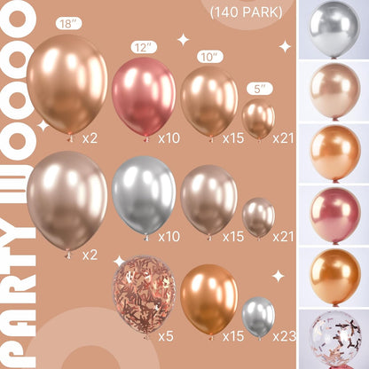 PartyWoo Rose Gold Balloon Garland Kit - 140 Pcs in Various Sizes for Stunning Birthday Decorations