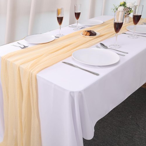 Beige Cheesecloth Table Runner - 35x120 Inches Rustic Boho Decor for Engagements & Baby Showers