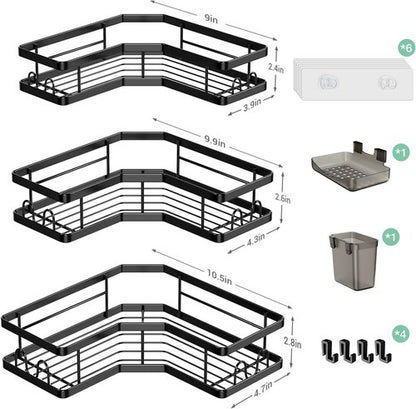 AKTECKE Corner Shower Caddy - Stainless Steel Adhesive Bathroom Organizer | 3-Pack Rustproof Rack