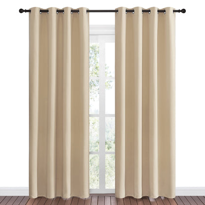 NICETOWN Bedroom Room Darkening Draperies - Home Fashion Thermal Insulated Solid Grommet Room Darkening Window Curtains for Hall Room (1 Pair, 55 inches Wide by 86 inches Long, Beige)