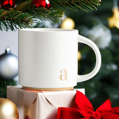 Collective Home Monogram Ceramic Mugs - 15 oz Elegant Initial Coffee Cups | Personalized Gift Box