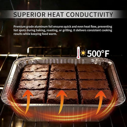 GrillChef 35-Pack Aluminum Foil Baking Cake Pans - Disposable Square Trays with Lids & Spoons