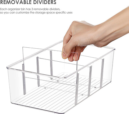 Vtopmart Food Storage Organizer Bins - 8 Pack Clear Plastic for Pantry, Kitchen & Fridge | 4 Compartment Design