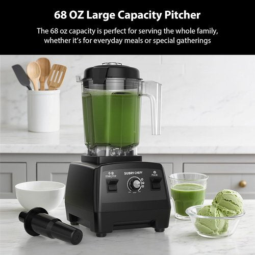 Countertop Blender Pro - 2000W High-Speed Blender with 25-Speed Settings | 68oz Heavy-Duty Black Kitchen Blender for Smoothies & Ice Crushing