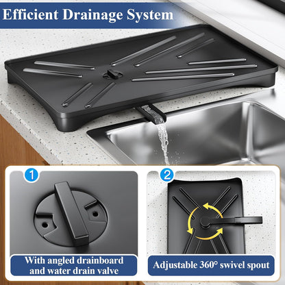 SNTD Dish Drying Rack - Large Rustproof Kitchen Dish Drainer with Drainboard & Utensil Holder | Black