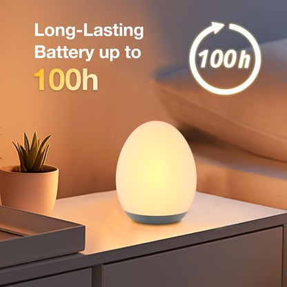 JolyWell Night Light - Rechargeable Baby Egg Lamp with 7 Color Modes & Touch Control | BPA Free, Wood Finish