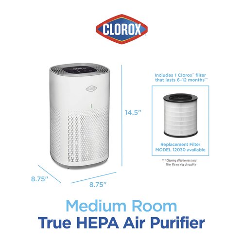 Clorox HEPA Air Purifiers for Home, True HEPA Filter, Medium Rooms Up to 1,000 Sq Ft, Removes 99.9% of Mold, Viruses, Wildfire Smoke, Allergens, Pet Allergies, Dust, AUTO Mode, Whisper Quiet