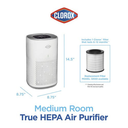 Clorox HEPA Air Purifiers for Home, True HEPA Filter, Medium Rooms Up to 1,000 Sq Ft, Removes 99.9% of Mold, Viruses, Wildfire Smoke, Allergens, Pet Allergies, Dust, AUTO Mode, Whisper Quiet